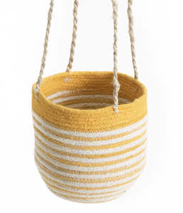 Hanging Basket Jute Yellow & White Striped