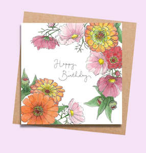 Happy Birthday / Vibrant Birthday Burst Flower Card