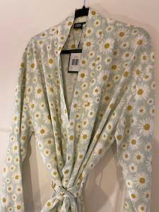 100% Linen Daisy Printed Bathrobe - Sage