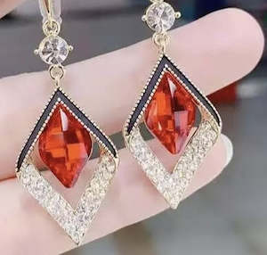 Red Diamond Drop Earrings