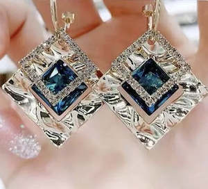 Blue square drop earrings