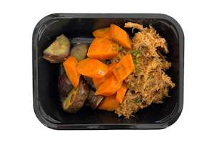 Smoky Chipotle Pulled Pork with Cinnamon Dusted Kumara and Herbed Carrots with Fresh Herbs