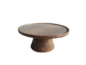 Rattan Stand Medium with Glass Plate