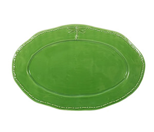 Dragonfly Stoneware Green Oval Platter Large