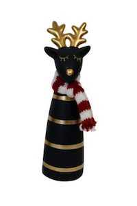 Blk/Gold Ceramic Deer w/Stripe Scarf