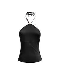 Beads Halter Neck Top Black