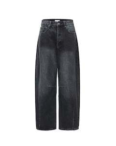 PRIX DENIM STONE WASHED WIDE DENIM JEANS GUNMETAL