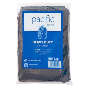 Pacific 120L Black Bin Liners - 25 Pack.