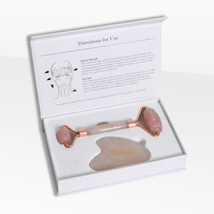 Rose Quartz Roller + Gua Sha Set