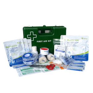 FIRST AID KIT - Medium Burn Injury First Aid Kit Green Plastic Wall Mount