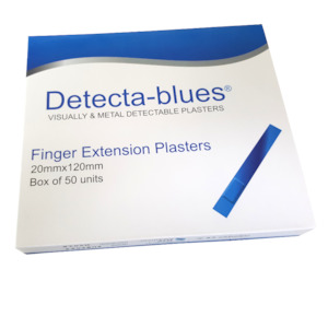 Detecta-blues Visually & Metal Detectable Plasters Large Finger Extension Box of 50