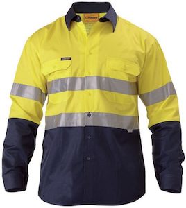 Bisley Hi Vis 2 Tone Cool Vented Taped Long Sleeve Drill Shirt