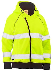 Clothing: Bisley Women’s Taped Hi Vis Fleece Zip Front Hoodie With Sherpa Lining