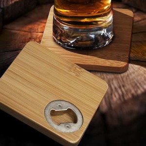 TRENDS Bamboo Bottle Opener Coaster – Set of 2