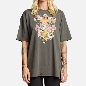 The Mad Hueys Skull Tattoo Oversized Tee - Charcoal