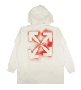 OFFF-WHITE STENCIL DOUBLE TEE HOODIE WHITE RED