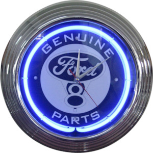 Ford V8 Genuine Parts Neon Clock (White-NENC-01W,Blue-NENC-01B )