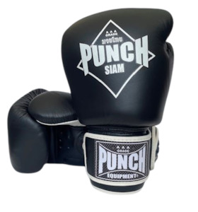 BOXING GLOVES - Siam™ - LEATHER - BLACK - 16OZ