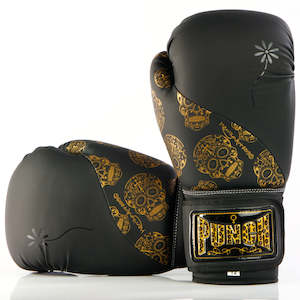 BOXING GLOVES - Urban™ GOLD SKULLS - 12oz - BLACK