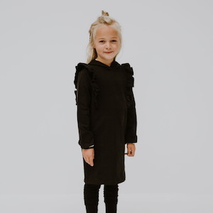 Ruffle Hoodie Dress – Black