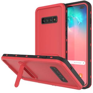 Galaxy S10+ Plus Waterproof Case, Punkcase [KickStud Series] Armor Cover [Red]