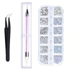 Homewares: Crystal AB Rhinestones with Tweezers Dotting pen*D Front,  Nail Combo -- OT, 1297