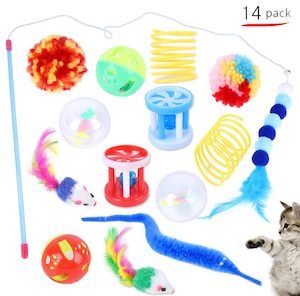 Pet Toys 14pc Cat Toy Channel Tease Cat Stick Supplies Value Combination