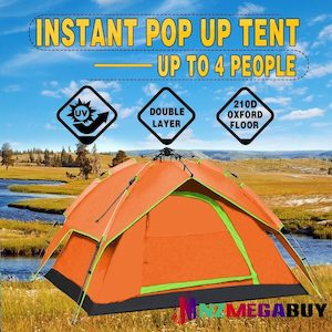 Homewares: 4 Person Double Layer Instant Pop Up Large Camping Tent Waterproof Outdoor *Orange