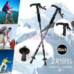 2 x Hiking Trekking Poles Walking Stick Anti Shock Adjustable Camping * Black