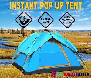 4 Person Double Layer Instant Pop Up Large Camping Tent Waterproof Outdoor *BLUE