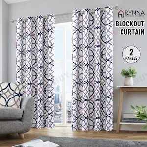 Blockout Curtain Eyelet 2PC (Dark Denim & Grey)* 2 Sizes