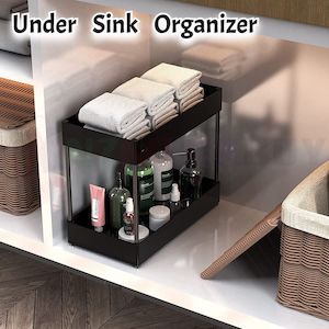 Under Sink Organizer Rack adjustable steel Black