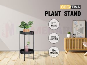 Plant Stand Metal  2 Tiers  Black  60CM