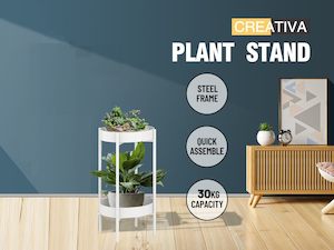 Plant Stand Metal  2 Tiers  White  60CM