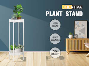 Plant Stand Metal  2 Tiers  80CM White