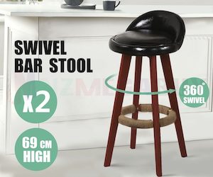 2 x Bentwood Wooden PU Kitchen Swivel Bar Stool Black