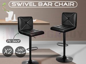 2 x PU Kitchen Cafe Swivel Bar Stools Black