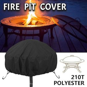 Round Fire Pit Cover Garden BBQ Grill Bucket Pritector Waterproof 210D Outdoor