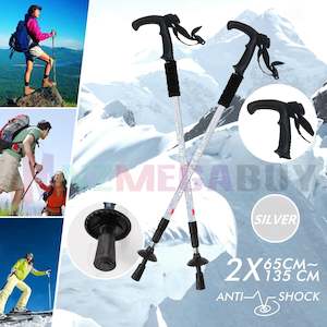 2 x Hiking Trekking Poles Walking Stick Anti Shock Adjustable Camping * Silver