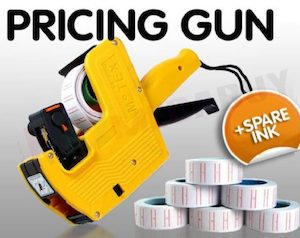 PRICE TAG GUN LABELER + 10/20/30 ROLLS PAPER + SPARE INK