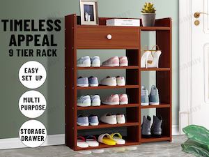 9 Tiers Wooden Shoe Rack Cabinet "Brown"