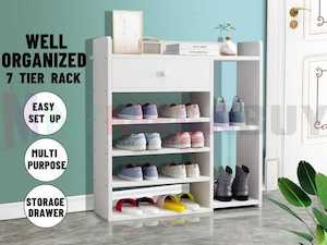 7 Tiers Wooden Shoe Rack Cabinet "White"