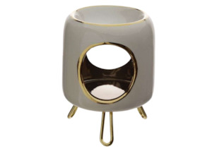 White Rounded Ceramic Oil Burner with Gold Feet