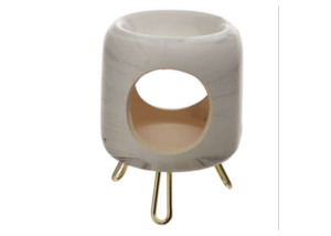 Marbled Rounded Ceramic Oil Burner with Gold Feet