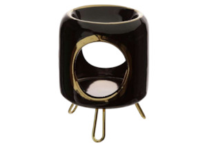 Diffusers Burners: Black Rounded Ceramic Oil Burner with Gold Feet