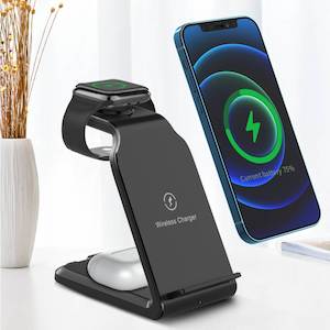 4 in 1 Wireless Charger Stand iPhone 13/14 Apple Watch 7 AirPods Pro Android Black