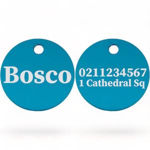 Name Front & 1 Number & Address Back | Round Aluminium | Dog ID Pet Tag