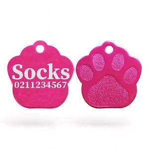 Name & Number | Paw Print Aluminium | Cat, Kitten & Dog Kitten ID Pet Tag