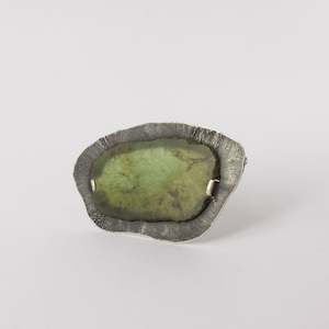 Jewellery: JMR257: Oxidised sterling silver and pounamu brooch