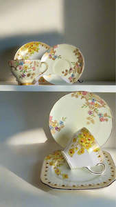 EB Foley & Taylor & Kent Cup, Saucer & Side Plate with assorted teaspoons & cake forks